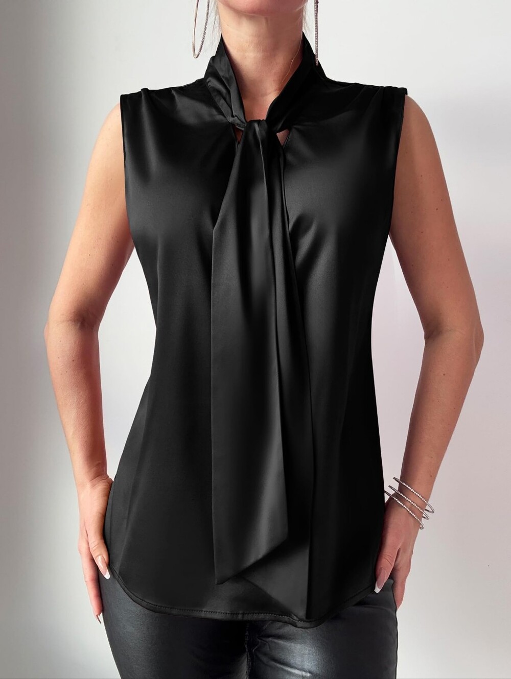 Bar III Sleeveless Tie-Neck Blouse